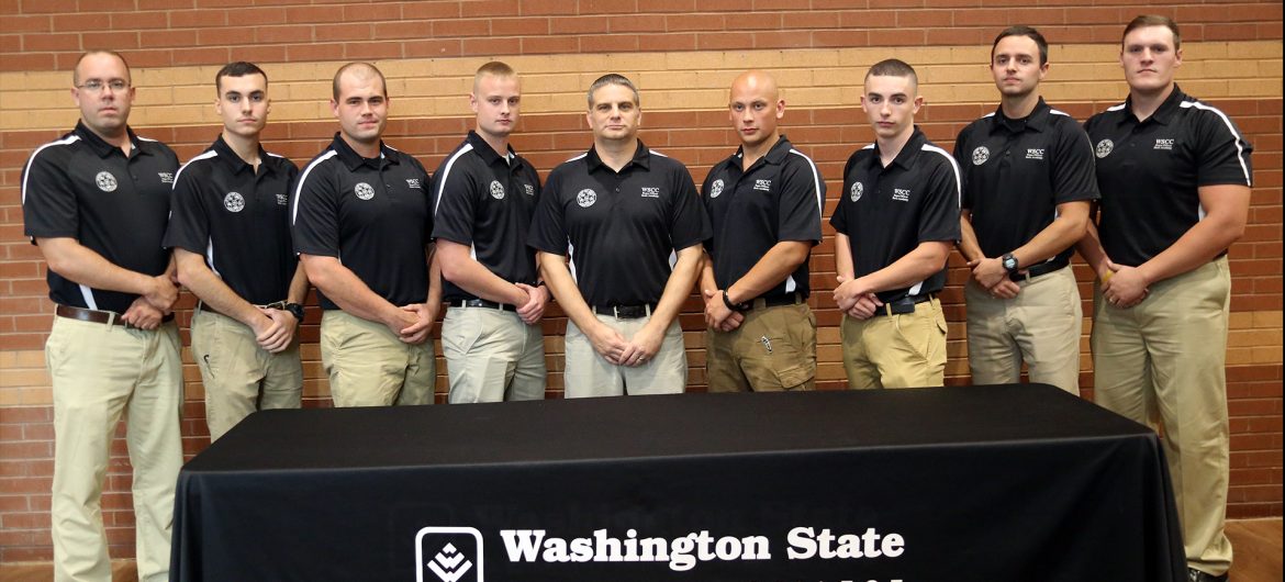 Washington State Community College (WSCC) recently recognized graduates of its Peace Officer Basic Academy (POBA). Graduates-- left to right: Travis Skinner, Matthew Stillson, Zachery Kehl, Tanner Jackson, Jeffrey Young, Tim Skinner, Quinton Anderson, Tyler Norris, and Gunner Smith